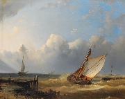 Hermann Eschke Segelboote bei steifer Brise vor der Kuste painting